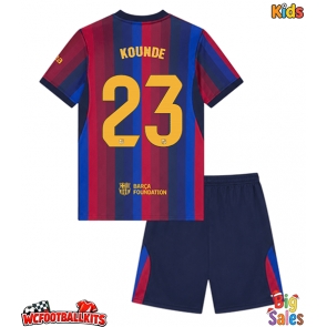Barcelona Jules Kounde #23 Replica Home Stadium Kit for Kids 2026-27 Short Sleeve (+ pants)